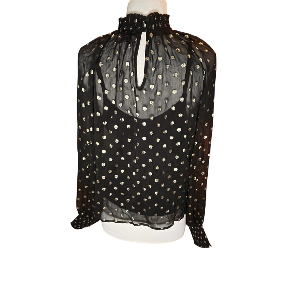 Evereve Sheer Black With Gold Dots Long Sleeve Mockneck Blouse with Cami Size M - Picture 2 of 11